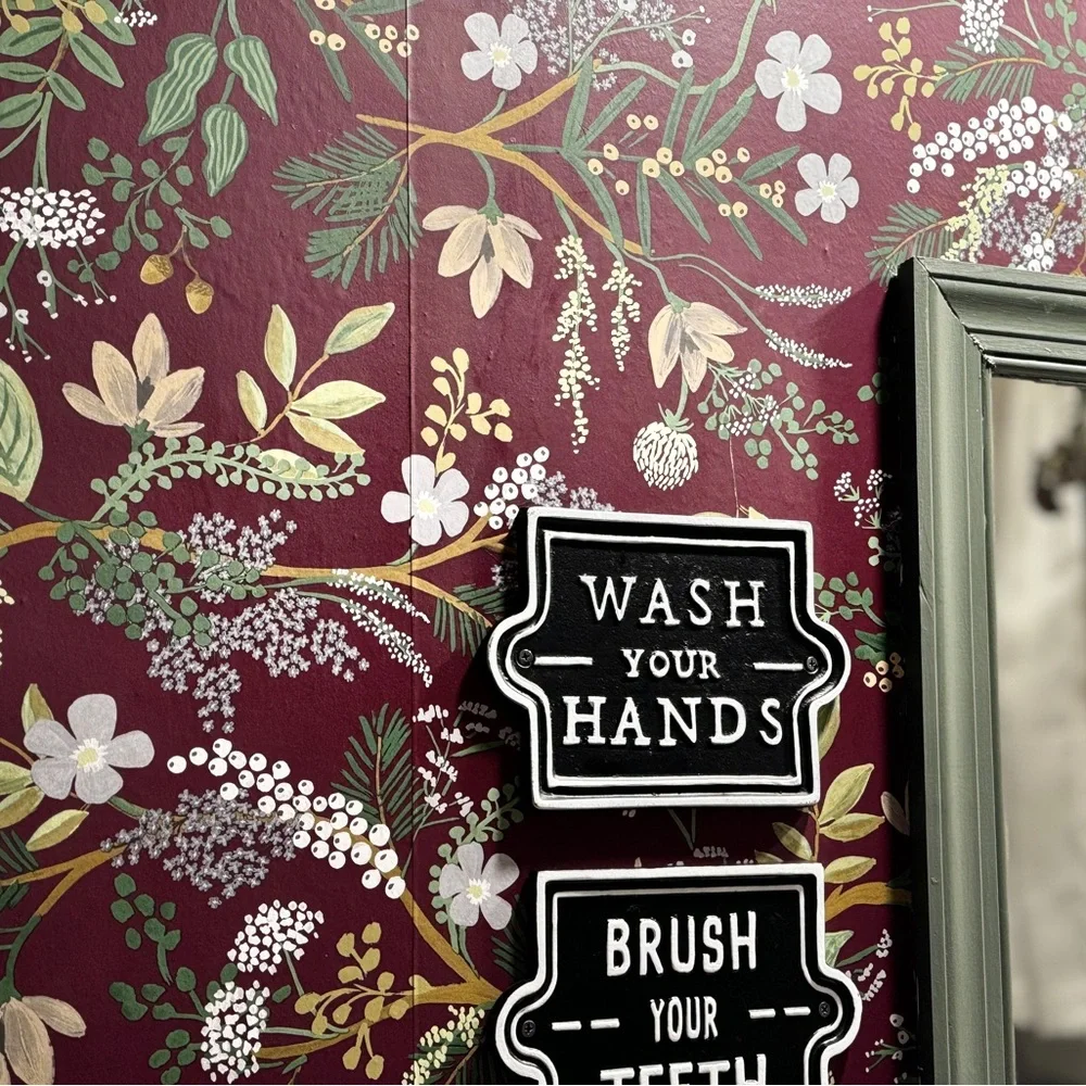 Rifle Paper Co. Burgundy and Green Floral Wallpaper